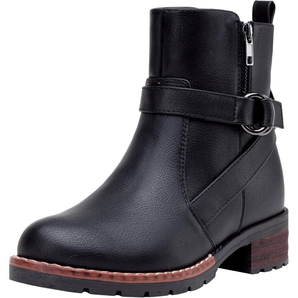 Women's 9682 Black Ankle Flat Boots Buckle Short Booties for Women's